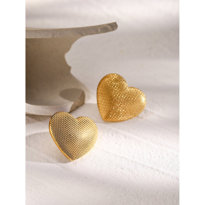 Original 18K Gold Stainless Steel Embossed Heart Earrings - High-End Titanium Steel Studs