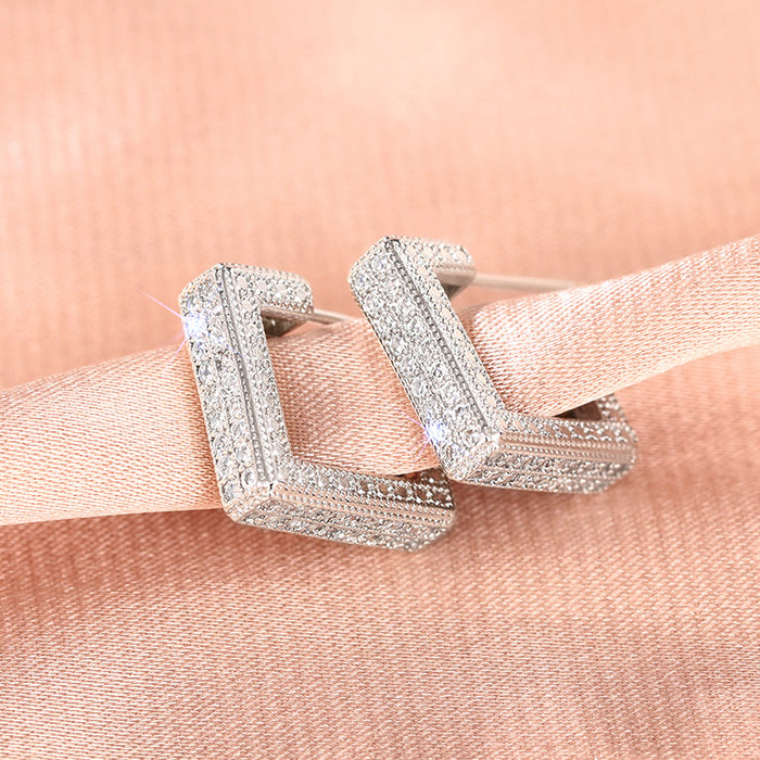 Heavy-duty geometric earrings, micro-inlaid diamond square earrings, luxury fashion earrings for women