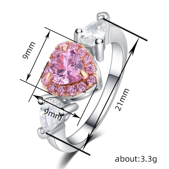 Two-color heart-shaped ring   pink teardrop-shaped ring