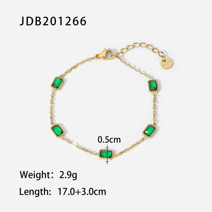 18K Gold Plated Stainless Steel Zircon Inlaid Bracelet - Stylish Fashion Jewelry for Women