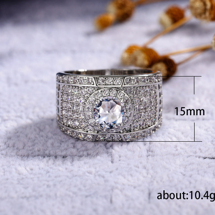 Luxury fashion women's ring round zircon silver plated ring