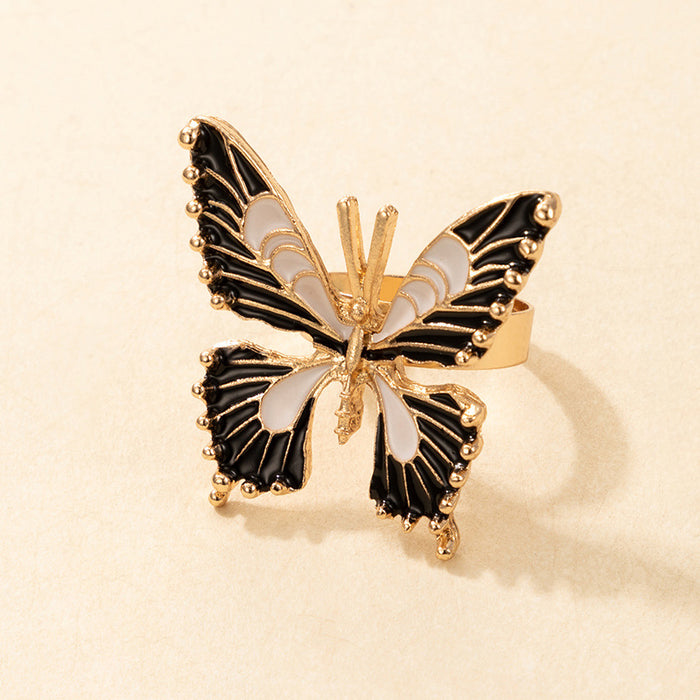 Oil dripping butterfly creative retro insect ring