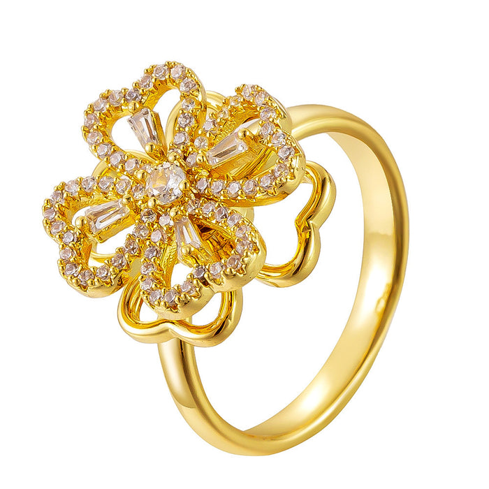 Wholesale micro-painted zircon rotating four-leaf clover open ring