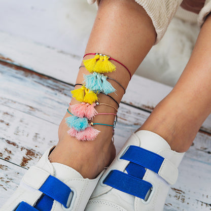 Creative Woven Tassel Anklet with Simple Wax Cord Design