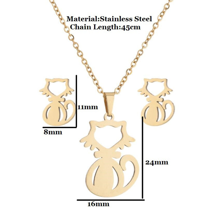 Rabbit, cat, deer necklace and earrings set, irregular heart and moon pattern two-piece accessories