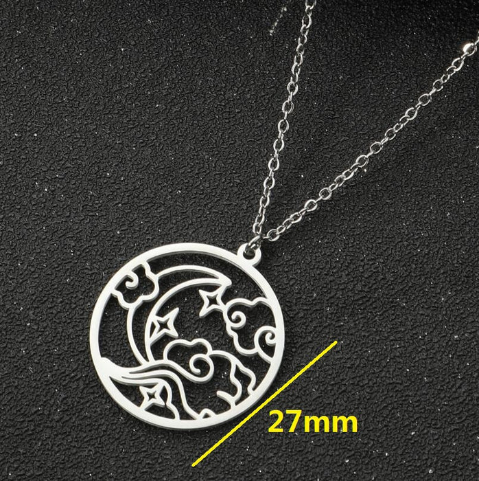 Moon Nebula Pendant Necklace, Korean New Geometric Round Design Clavicle Chain Retro Temperament