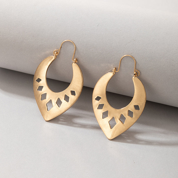 Alloy U-shaped teardrop hollow diamond earrings