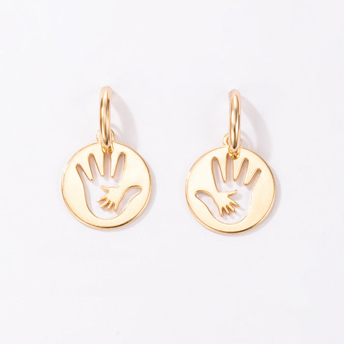 Gold palm earrings personality geometric hollow earrings