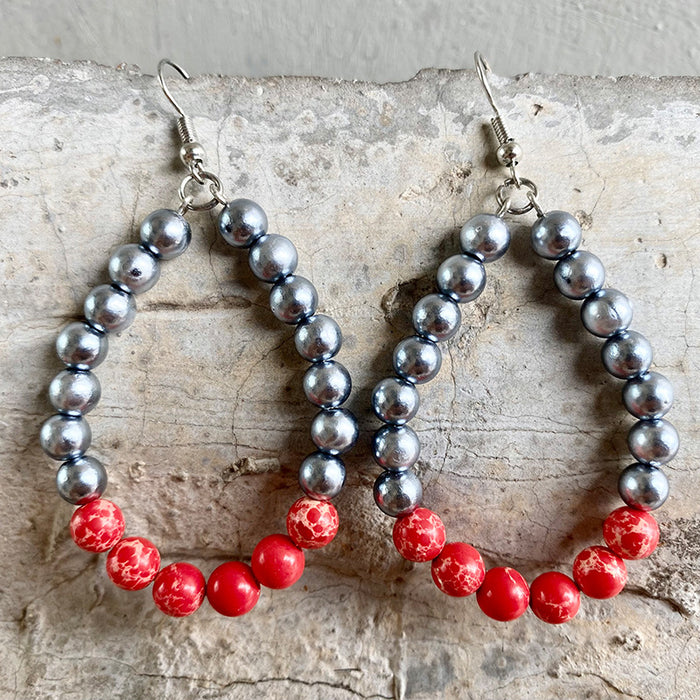 Natural Stone Bead Western Beaded Earrings with Vintage Texas Design