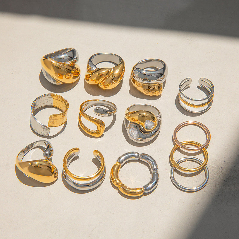 Stainless steel flower plain ring ring exaggerated design
