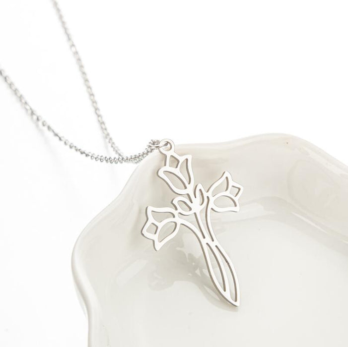 Cross pendant necklace, Korean titanium steel simple rose clavicle chain fashion hollow jewelry