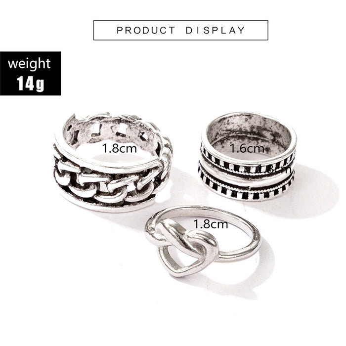 Personalized ethnic style chain love ring 3-piece set