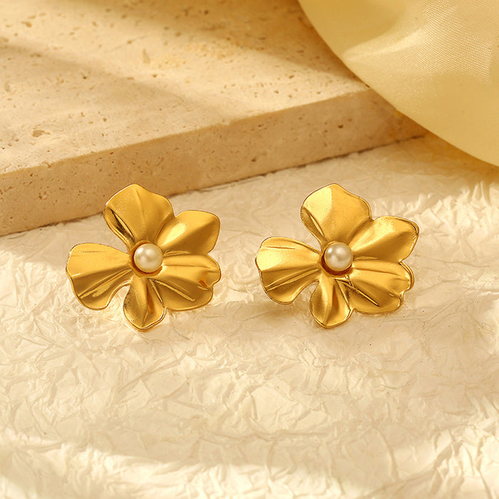 Pearl flower earrings retro luxury 18K earrings