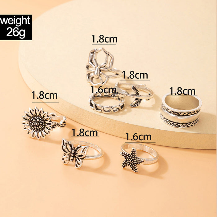 Vintage jewelry sunflower spider ring, star butterfly geometric seven-piece set