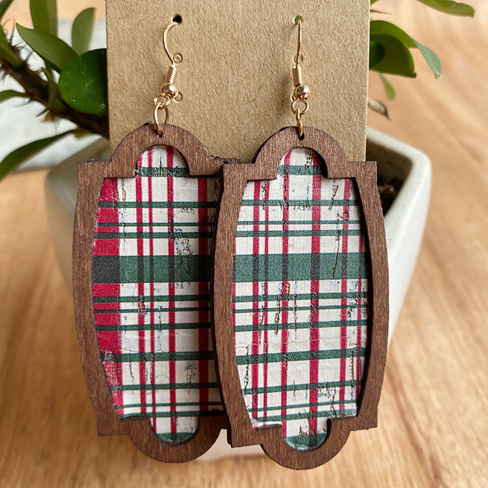 Wooden plaid earrings