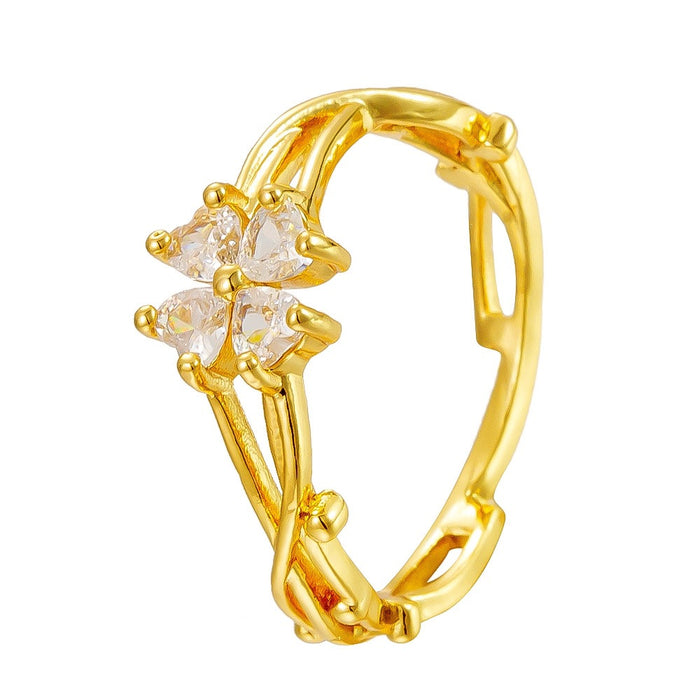 Wholesale zircon heart-shaped four-leaf clover open ring
