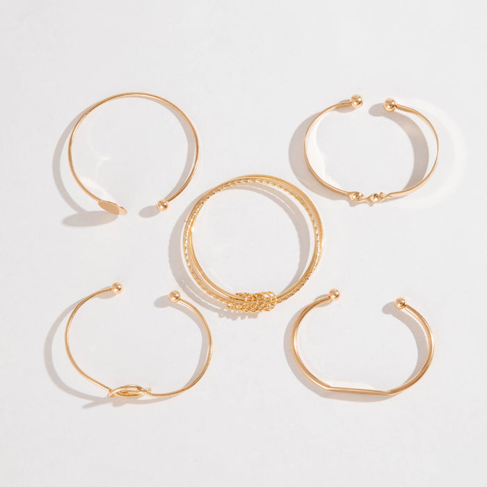 Geometric Chain and Open Cuff Bracelet Set – Metallic Minimalist Jewelry