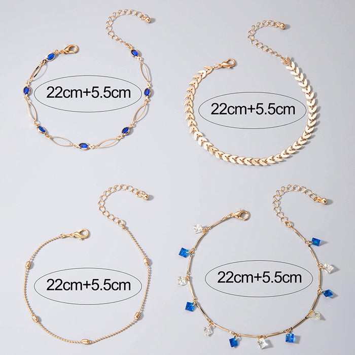 Chic Bohemian Heart Anklet Set – Multi-Layer Chains with Rhinestone Accents