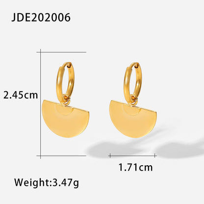 European New 18K Gold Stainless Steel Hollow Round Pendant Earrings - Fashionable Titanium Steel Jewelry for Women