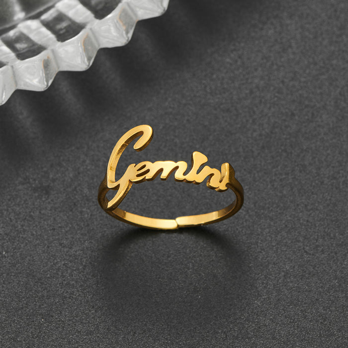 Retro twelve constellation ring, 18K gold-plated stainless steel open ring wholesale