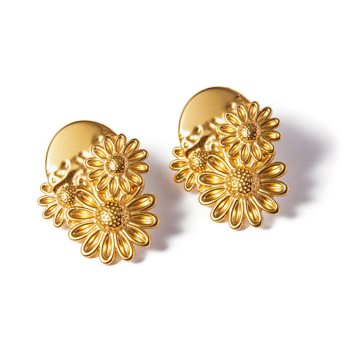 18K Gold Stainless Steel Daisy Earrings - Floral Design Luxury Jewelry