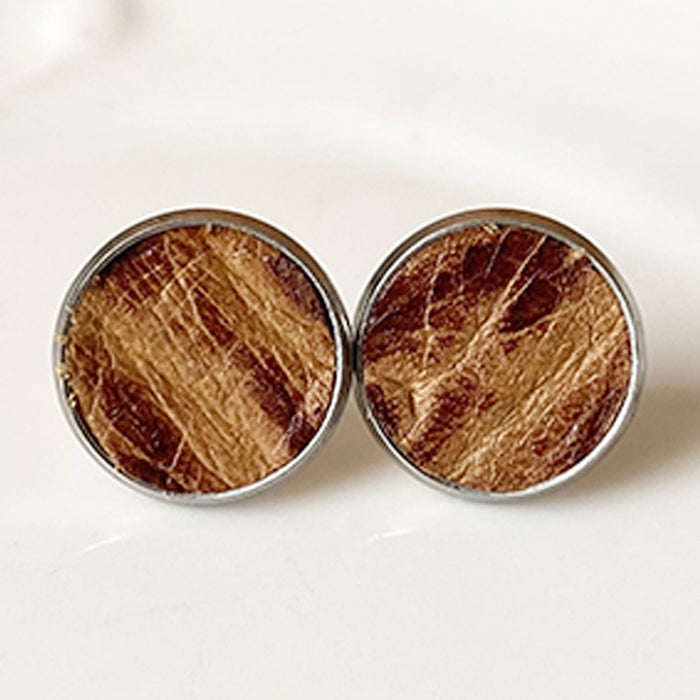 Minimalist Stainless Steel and Leather Earrings with Bohemian Embossed Texture in European Style, Wholesale Available