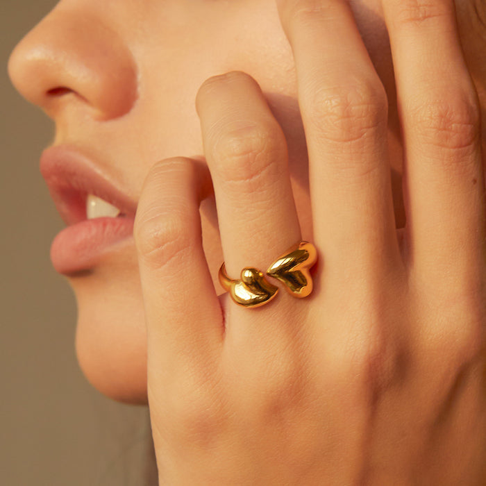 Modern 18K Gold Plated Stainless Steel Ring with Wavy Pattern