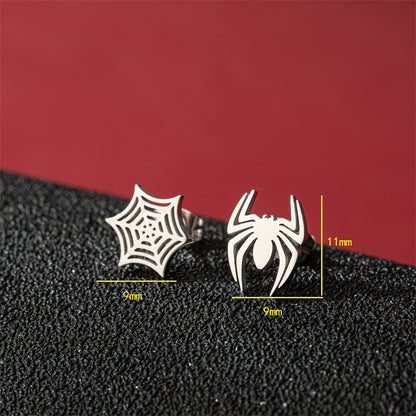 Gothic Asymmetric Spider Web Stainless Steel Stud Earrings - Perfect for Halloween or Unique Style