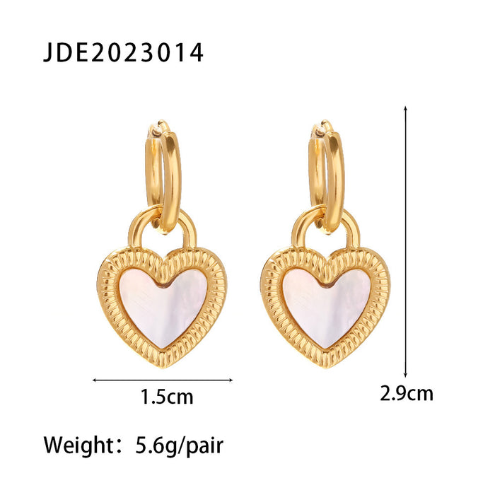 Pendientes colgantes de corazón blanco de acero inoxidable bañados en oro de 18 quilates: joyería de moda