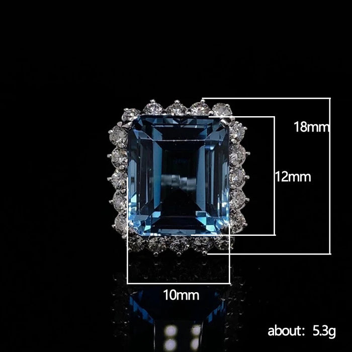 Luxury simulated topaz sapphire ring, full diamond princess square ring