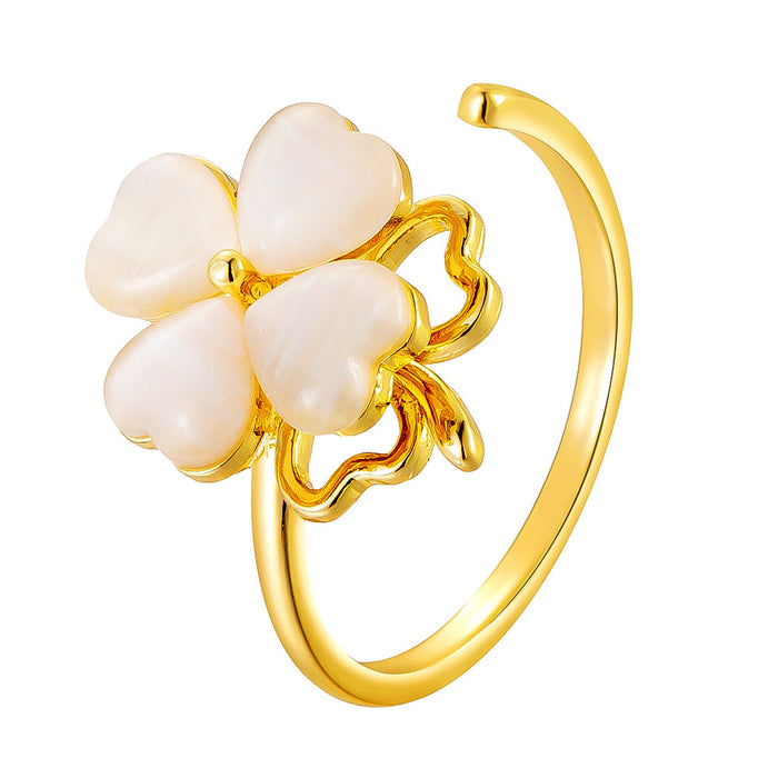 Wholesale cat's eye stone heart-shaped four-leaf clover rotating rings