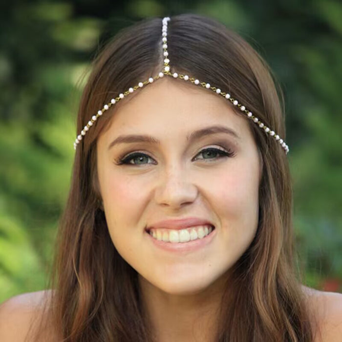 Pearl and Rhinestone Head chain Headband with Exotic Flair for Women