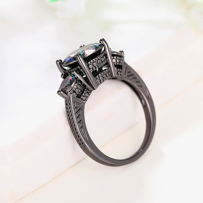 Colorful three zircon ring crown high-end model