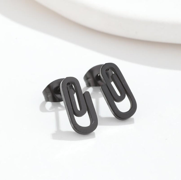 Paperclip Design Stainless Steel Stud Earrings - Simple and Modern Punk Jewelry