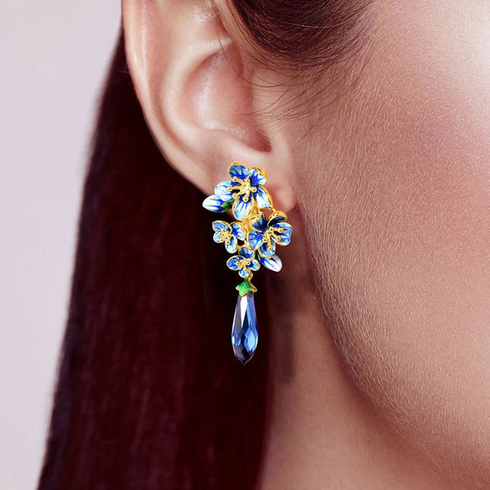 Heavy elegant floral earrings creative drop glue earrings