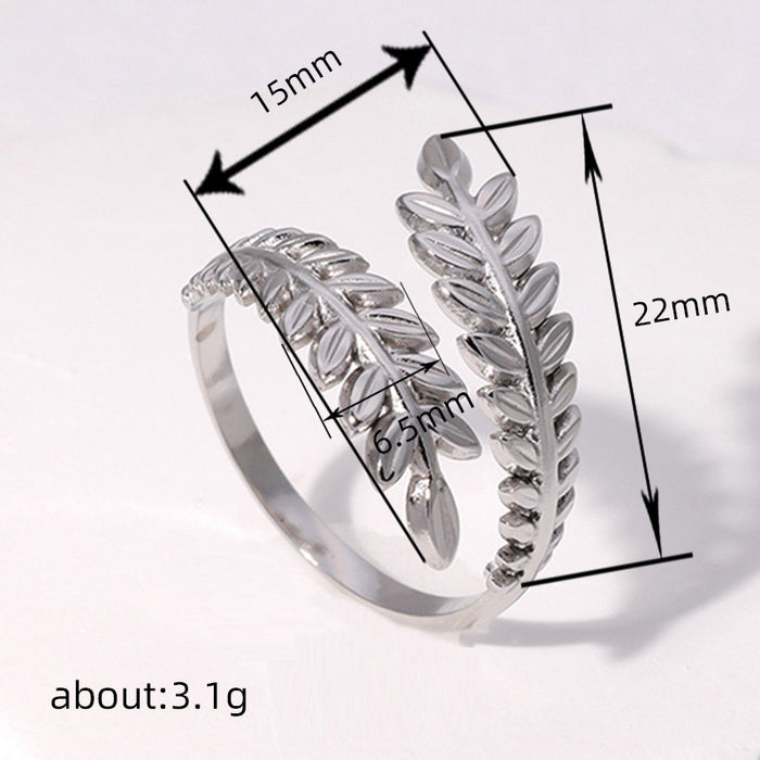 Leaf-shaped opening adjustable ring simple metal forest ring