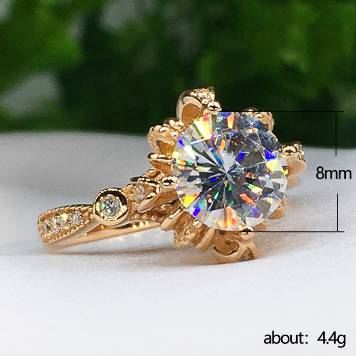 Women's flower ring, engagement ring with zircon