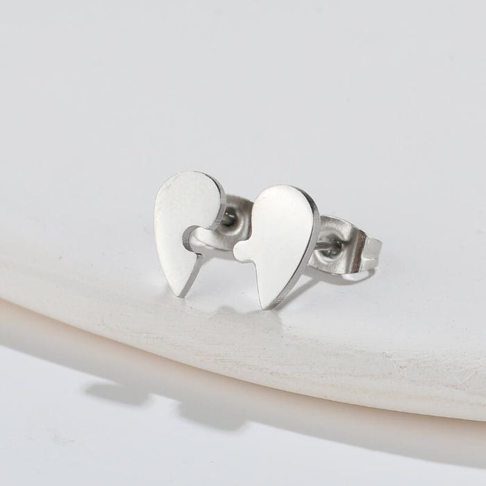 Puzzle Piece Stainless Steel Stud Earrings - Creative and Asymmetric Jewelry