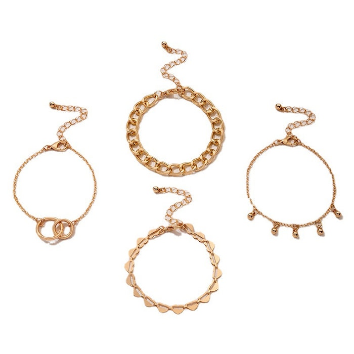 Double Circle Chunky Chain Bracelet Set - Four-Piece Minimalist Bangle Jewelry