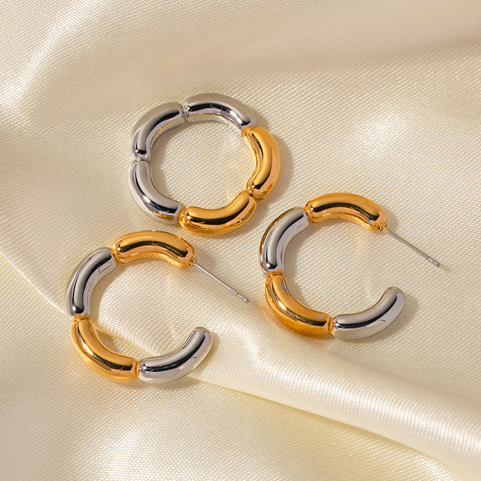 18K Gold Plated Stainless Steel Round Wrinkled Earrings - Minimalist Geometric Design