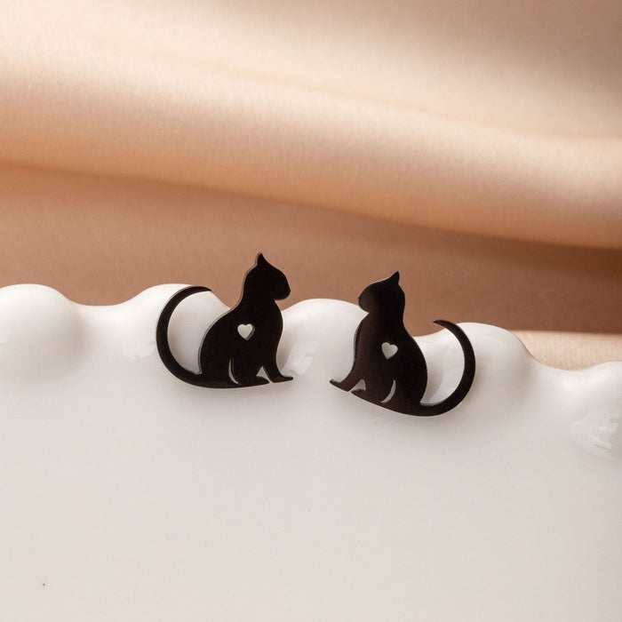 Pendientes asimétricos de acero inoxidable con forma de gato y perro: joyas de animales adorables y divertidas