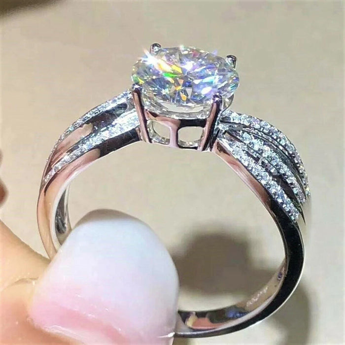 Anillo redondo de lujo para mujer, moderno anillo con brazo oscilante con diseño de cielo estrellado