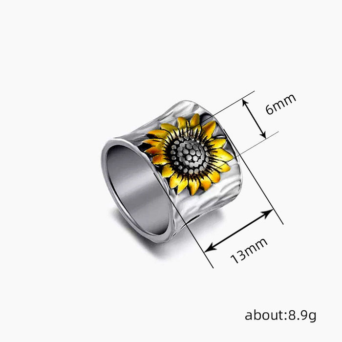 Anillo con estampado de girasol para parejas de hombres y mujeres, anillo de sol retro