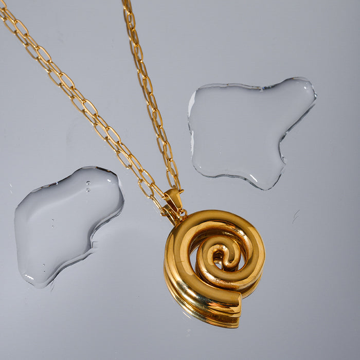 18K Gold-Plated Stainless Steel Spiral Pendant Necklace - Fashionable and Durable for Women