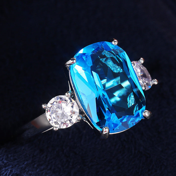 Anillo de mujer con temperamento de circonita azul marino súper brillante