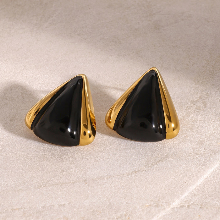 Stainless steel geometric black and gold color matching earrings, retro oil drop earrings, fashionable commuter earrings