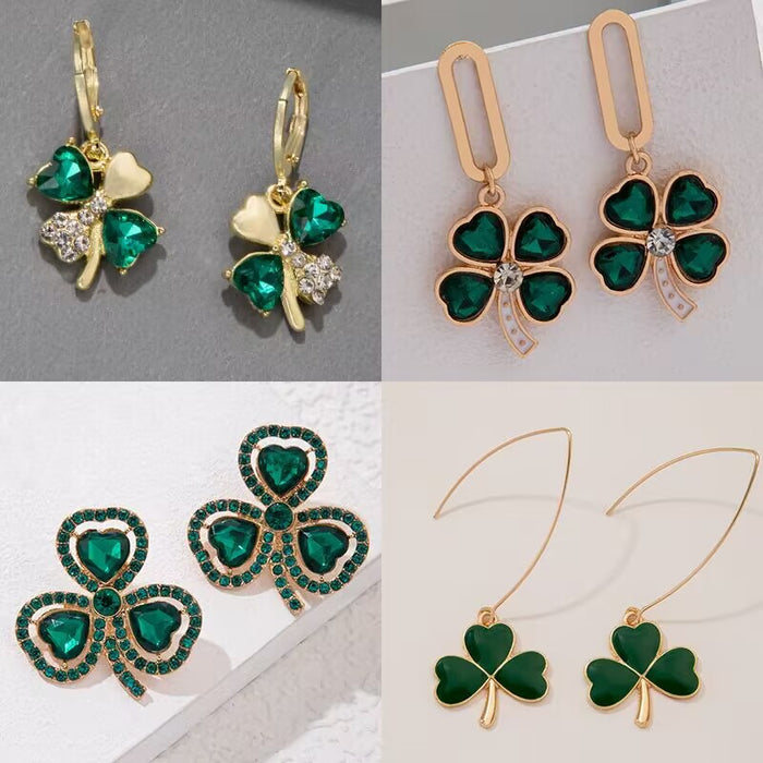 Exaggerated alloy oil drip green earrings leaf design ear hooks for women