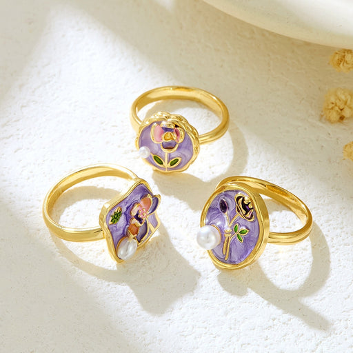 Wholesale copper micro-inlaid enamel painted drip flower open ring - wallojewerly 