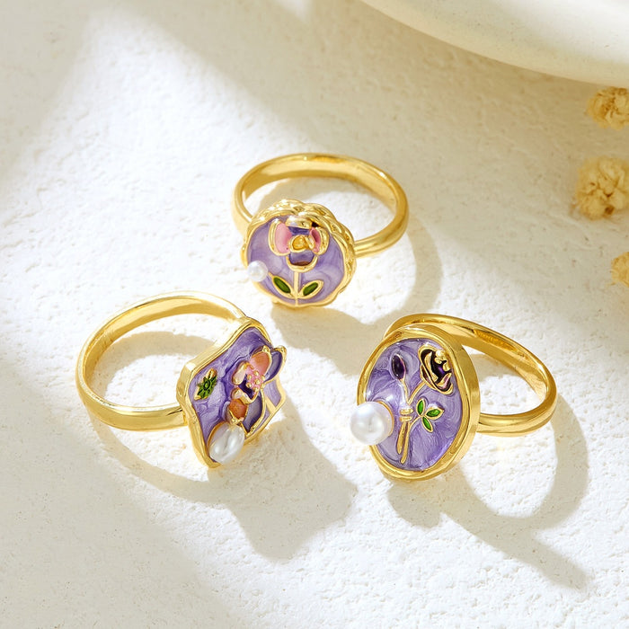 Wholesale copper micro-inlaid enamel painted drip flower open ring