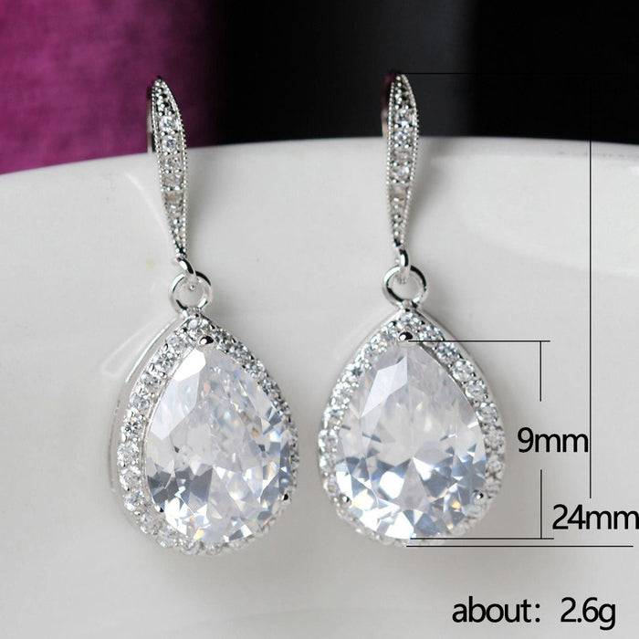 Exquisitos pendientes de circonita con forma de gota de agua y diamantes llenos de diamantes, accesorios para banquetes de novias femeninas